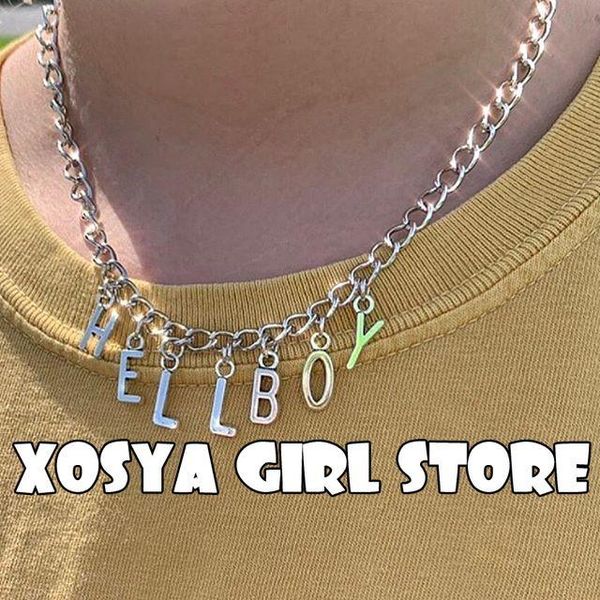 punk letter pendant choker necklace harajuku hip hop fashion accessry streetwear cl213 chokers, Golden;silver