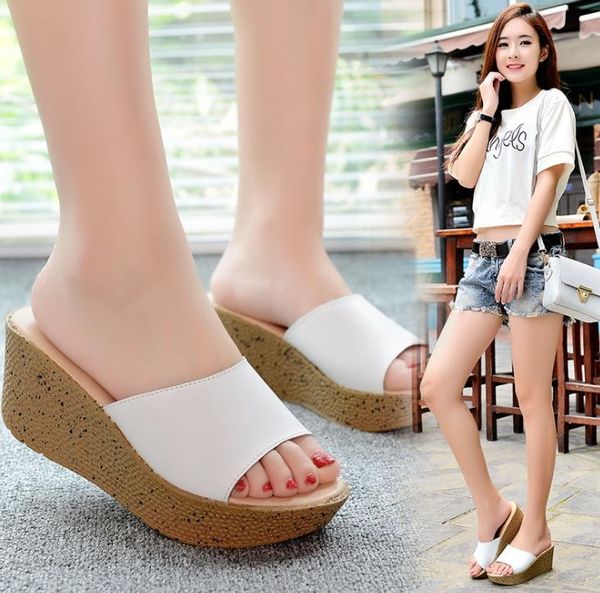 explosion models high heel leather female sandals and slippers sponge cake wedge with a word drag, Black
explosion models high heel leather female sandals and slippers sponge cake wedge with a word drag, Black