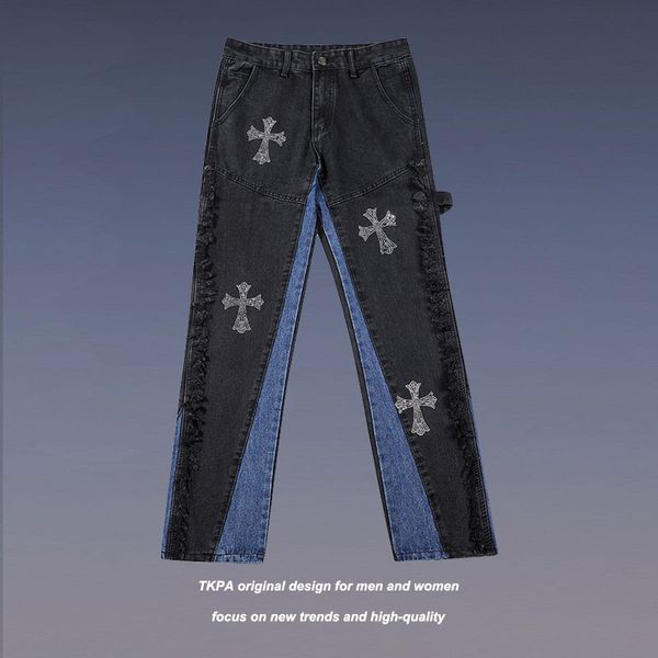 tkpa national fashion brand street cross ironing straight tube overalls men's and women's high street punk splicing jeans fashion, Black
tkpa national fashion brand street cross ironing straight tube overalls men's and women's high street punk splicing jeans fashion, Black