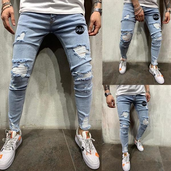 men's jeans hole casual spring autumn men male streetwear ripped skinny trousers slim knee print high street hip-hop denim, Blue
men's jeans hole casual spring autumn men male streetwear ripped skinny trousers slim knee print high street hip-hop denim, Blue