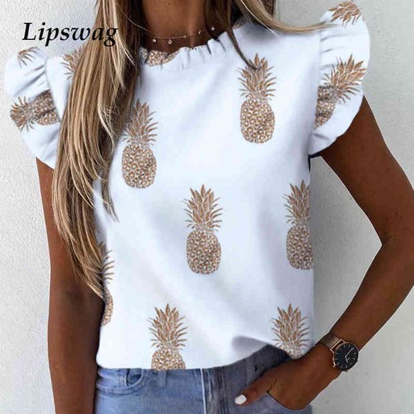 women's knits & tees women pineapple floral print ruffle blouse summer butterfly sleeve shirt elegant office lady o-neck blus, White
women's knits & tees women pineapple floral print ruffle blouse summer butterfly sleeve shirt elegant office lady o-neck blus, White