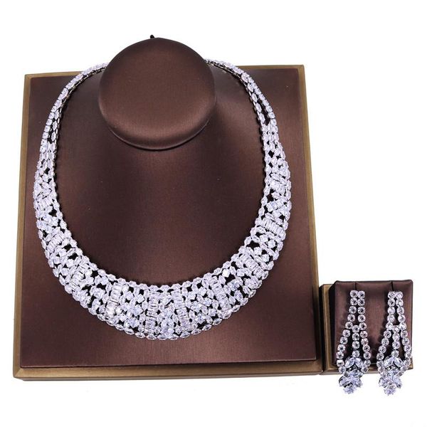 earrings & necklace luxury african jewelry set for women wedding zircon crystal cz bridal bijoux banquet party gift, Silver
earrings & necklace luxury african jewelry set for women wedding zircon crystal cz bridal bijoux banquet party gift, Silver