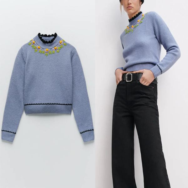 sweaters blue embroidered knit sweater women turtleneck long sleeve embroidery floral knitted woman chic slim winter pullover, White;black
sweaters blue embroidered knit sweater women turtleneck long sleeve embroidery floral knitted woman chic slim winter pullover, White;black