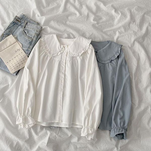 women's blouses & shirts ruffles women summer 2021 turn-down collar solid loose long-sleeved lady elegant outwear, White
women's blouses & shirts ruffles women summer 2021 turn-down collar solid loose long-sleeved lady elegant outwear, White