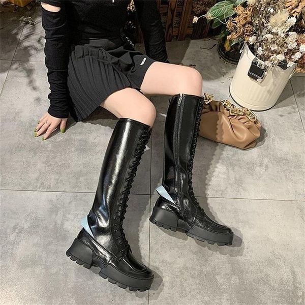 boots and winter 2021 square head autumn women's leather lace up platform knight shoes, Black
boots and winter 2021 square head autumn women's leather lace up platform knight shoes, Black