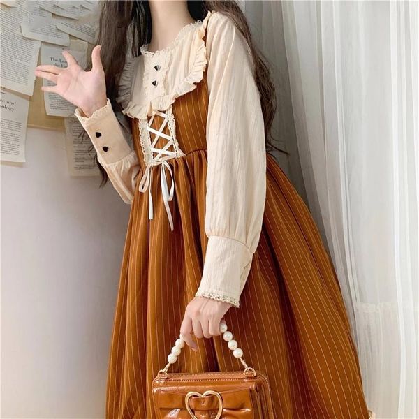 casual dresses japanese lolita style women princess dress ruffled collar patchwork stripe bandage bow cute kawaii ruffles christmas, Black;gray
casual dresses japanese lolita style women princess dress ruffled collar patchwork stripe bandage bow cute kawaii ruffles christmas, Black;gray