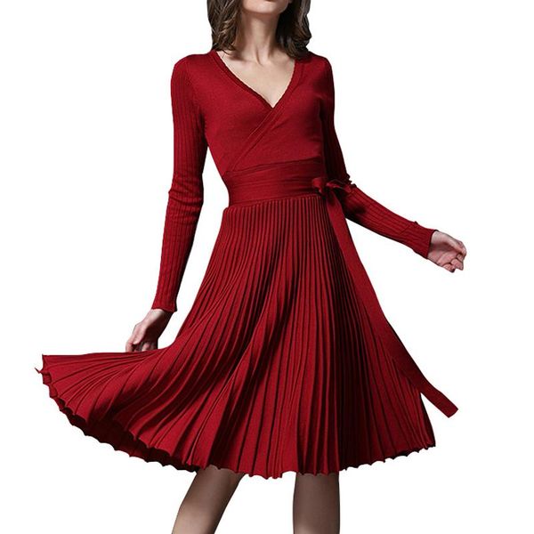 casual dresses women's knitted pleated v-neck midi dress high waist bowtie lace up vintage ladies 2021 autumn fashion female vestidos, Black;gray
casual dresses women's knitted pleated v-neck midi dress high waist bowtie lace up vintage ladies 2021 autumn fashion female vestidos, Black;gray