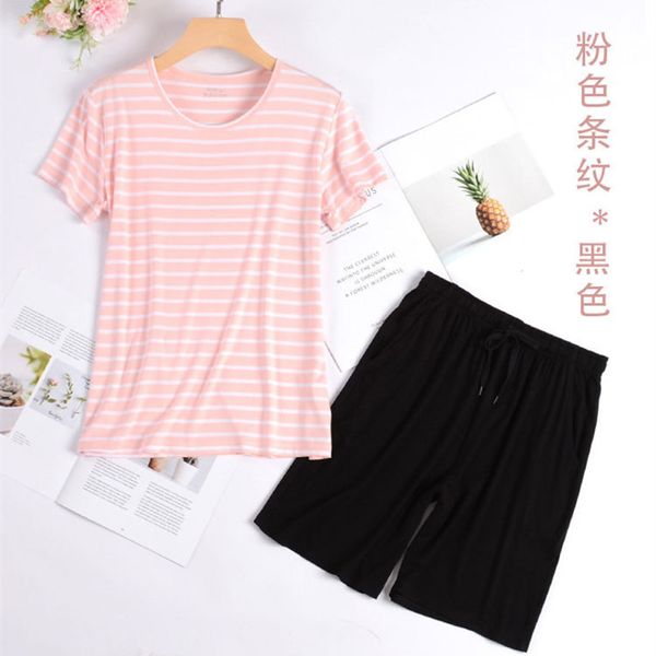 women's sleepwear pink/gray 2 pieces set modal sleepwear for women pajamas set summer short sleeve striped homewear casual female home, Black;red
women's sleepwear pink/gray 2 pieces set modal sleepwear for women pajamas set summer short sleeve striped homewear casual female home, Black;red