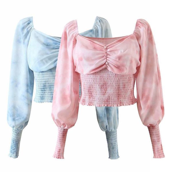 women's blouses & shirts autumn shirt tie dye long sleeves v-neck short female fashion casual clothes suj2, White
women's blouses & shirts autumn shirt tie dye long sleeves v-neck short female fashion casual clothes suj2, White