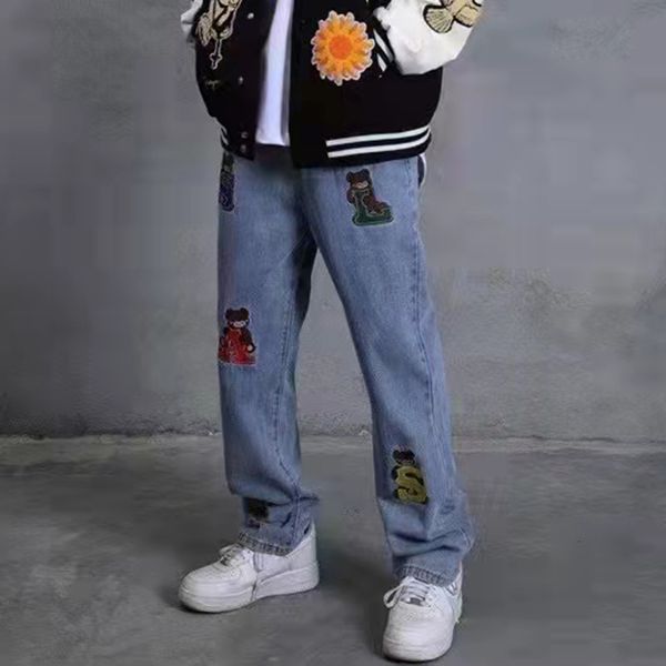 men's pants hip hip cartoon bear retro-embroidered letter couple denim harajuku pants in straight line mended oversize loose brim fvbn, Black
men's pants hip hip cartoon bear retro-embroidered letter couple denim harajuku pants in straight line mended oversize loose brim fvbn, Black