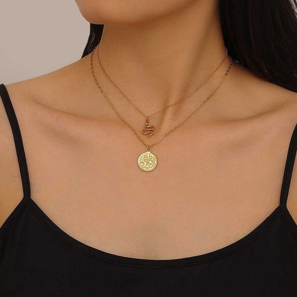 fashion double stainless steel gold snake coin pendant titanium star moon carving necklace female, Silver
fashion double stainless steel gold snake coin pendant titanium star moon carving necklace female, Silver