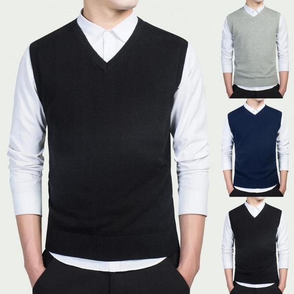 men autumn winter solid color sleeveless v neck knitted sweater business vest drop men's vests, Black;white
men autumn winter solid color sleeveless v neck knitted sweater business vest drop men's vests, Black;white