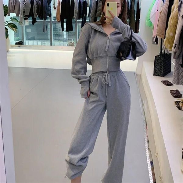 fashion high street spring tracksuit women two piece casual zipper hoodie +full length pant classy solid loose size sets women's pants, White
fashion high street spring tracksuit women two piece casual zipper hoodie +full length pant classy solid loose size sets women's pants, White