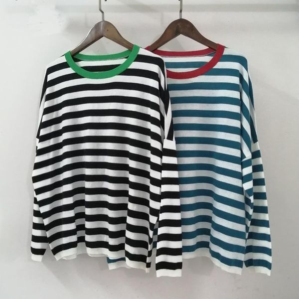 women's sweaters thin classic striped contrast loose round neck sweater women cardigan, White;black
women's sweaters thin classic striped contrast loose round neck sweater women cardigan, White;black