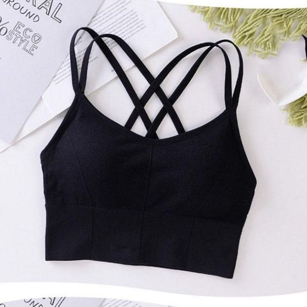 

camisoles & tanks women sports bras seamless cross bralette tank crop padded bra bustier cami vest, Black;white