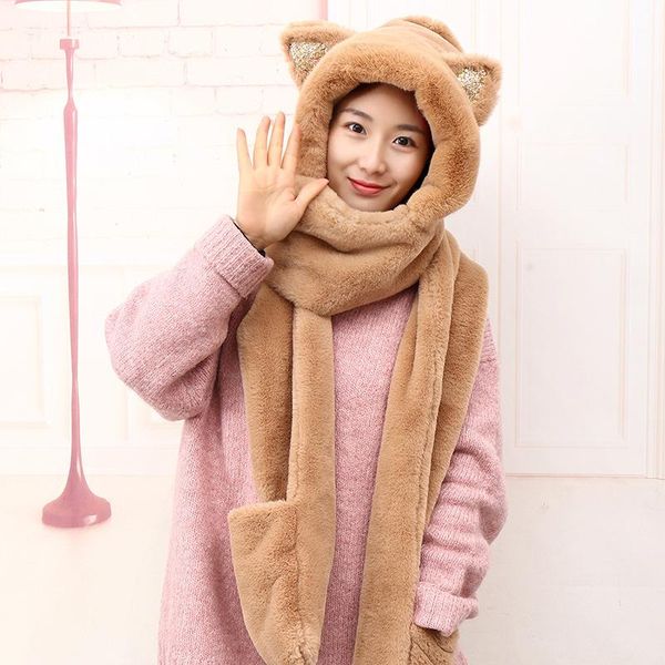 beanie/skull caps 2021 cute cat ears plush winter hat women's outdoor warm ear protection scarf gloves in one faux fur hats, Blue;gray
beanie/skull caps 2021 cute cat ears plush winter hat women's outdoor warm ear protection scarf gloves in one faux fur hats, Blue;gray