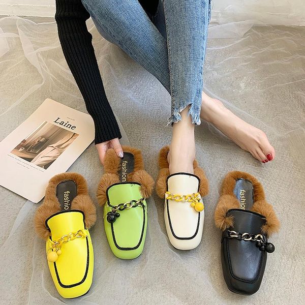 slippers cover toe shoes loafers rivet fur low string bead mules women slides square plush flat chain rubber metal drop ship, Black
slippers cover toe shoes loafers rivet fur low string bead mules women slides square plush flat chain rubber metal drop ship, Black