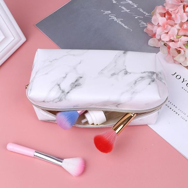 

pencil bags large marble case leather pen box big makeup bag for girls gift pu etui office school travel supplies chancery penalty