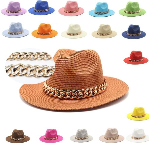 wide brim hats 2021 special style fedora panama hat tie dyed colorful straw jazz men women wtih gold chain, Blue;gray
wide brim hats 2021 special style fedora panama hat tie dyed colorful straw jazz men women wtih gold chain, Blue;gray