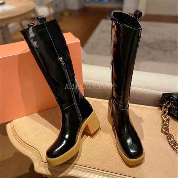boots brand women high real cow leather patent thick sole chunky heel ladies zipper long booties round toe batas, Black
boots brand women high real cow leather patent thick sole chunky heel ladies zipper long booties round toe batas, Black