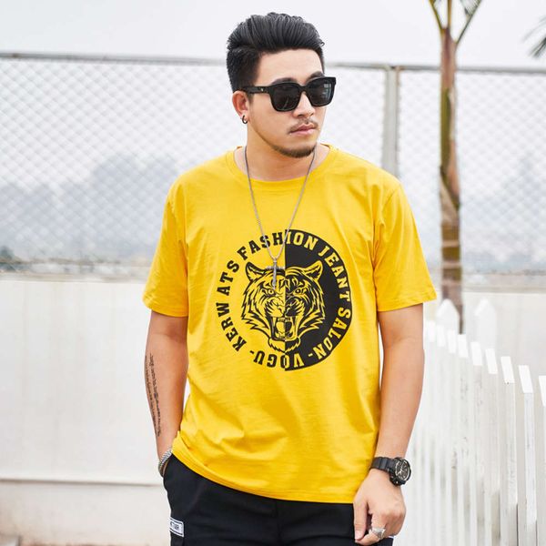summer men's short sleeve t-shirt cotton loose fat half plus size yellow tiger print, White;black
summer men's short sleeve t-shirt cotton loose fat half plus size yellow tiger print, White;black