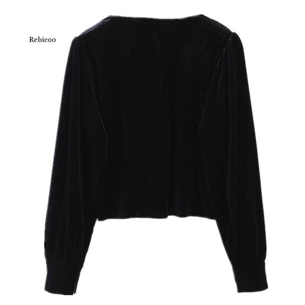 autumn and winter women's french black veet shirt v-neck slim waist single-breasted long-sleeved knits & tees, White
autumn and winter women's french black veet shirt v-neck slim waist single-breasted long-sleeved knits & tees, White