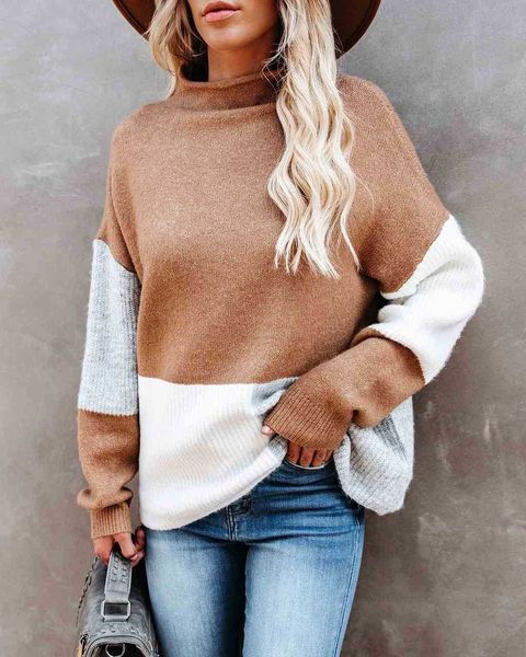 women's thermal sweater autumn and winter 2021 large splicing personalized fashion pullover, White;black
women's thermal sweater autumn and winter 2021 large splicing personalized fashion pullover, White;black