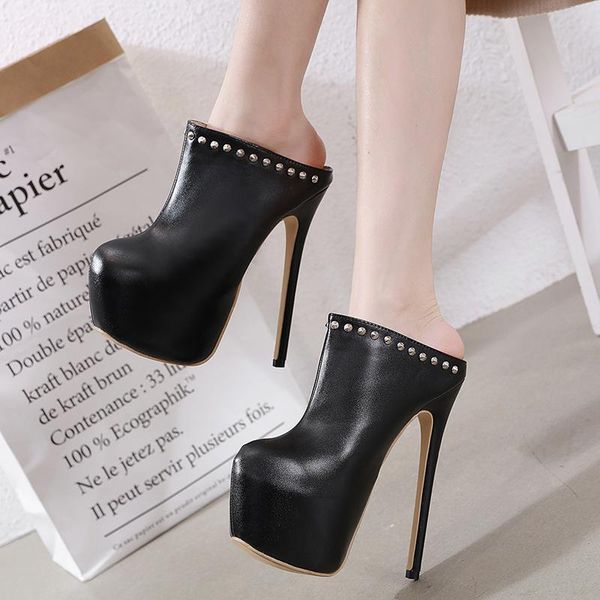 boots thin high heel pumps women shoes platform round head rivets punk style slip on ladies slides slingback, Black
boots thin high heel pumps women shoes platform round head rivets punk style slip on ladies slides slingback, Black