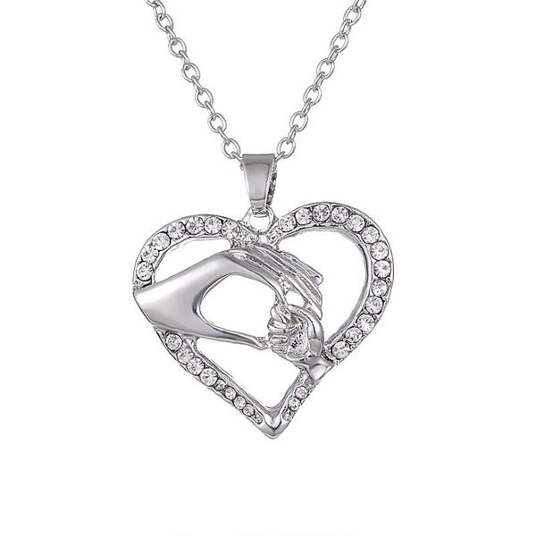 pendant necklaces hollow heart shaped hand in rhinestone metal necklace fit for mother's day mom exquisite gift jewelry, Silver
pendant necklaces hollow heart shaped hand in rhinestone metal necklace fit for mother's day mom exquisite gift jewelry, Silver