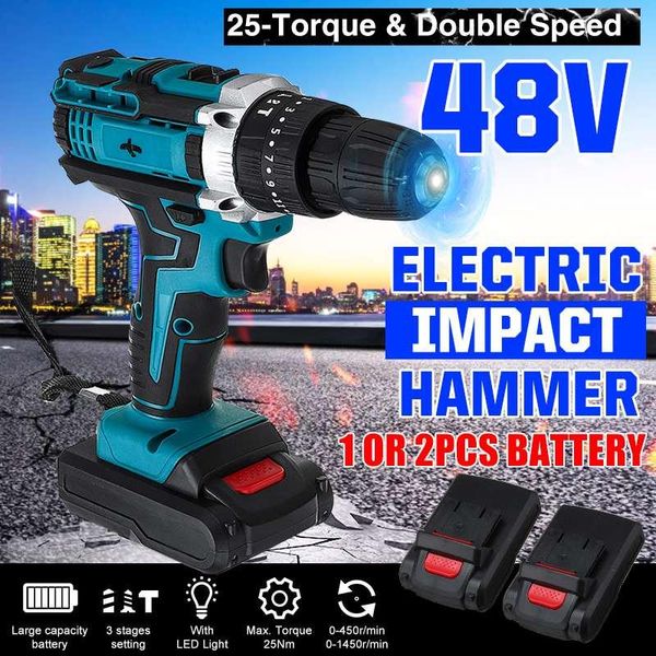 professiona electric drills 48v cordless impact drill screwdriver 25+3 torque dual speed power tool with 1/2pcs li-ion battery
professiona electric drills 48v cordless impact drill screwdriver 25+3 torque dual speed power tool with 1/2pcs li-ion battery