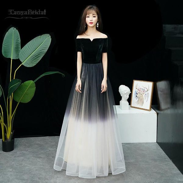 est off shoulder gradient dresses short sleeves evening party gowns formal prom gown huz7, White;black
est off shoulder gradient dresses short sleeves evening party gowns formal prom gown huz7, White;black