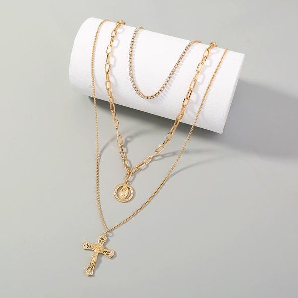 chains retro luxurious clavicle chain zircon necklace for women cross multilayer female chokers round portrait pendant, Silver
chains retro luxurious clavicle chain zircon necklace for women cross multilayer female chokers round portrait pendant, Silver