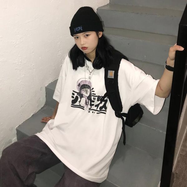 women's t-shirt korean casual personality short-sleeved hand-painted graffiti college style male and female student summer cartoon prin, White
women's t-shirt korean casual personality short-sleeved hand-painted graffiti college style male and female student summer cartoon prin, White