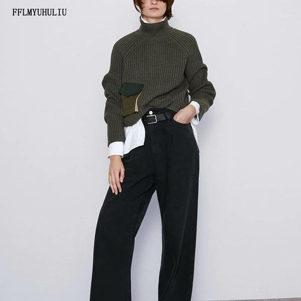 autumn retro ladies knitted sweater half-necked solid color pocket long-sleeved pullover short loose casual women's sweaters, White;black
autumn retro ladies knitted sweater half-necked solid color pocket long-sleeved pullover short loose casual women's sweaters, White;black