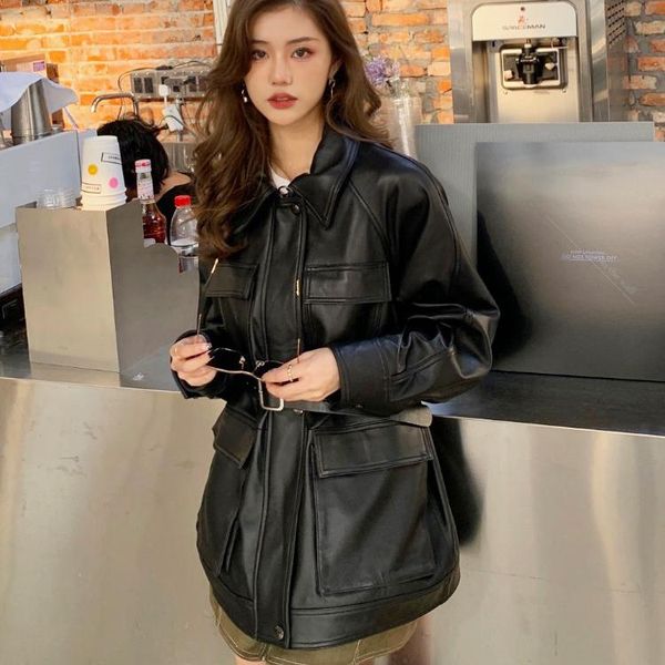 women's leather & faux genuine jacket women woman coat real sheepskin vintage spring/autumn pockets korean black
women's leather & faux genuine jacket women woman coat real sheepskin vintage spring/autumn pockets korean black