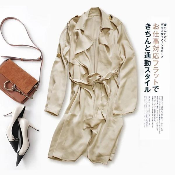 women's trench coats silk lapel windbreaker female mulberry medium-sized small coat spring, Tan;black
women's trench coats silk lapel windbreaker female mulberry medium-sized small coat spring, Tan;black
