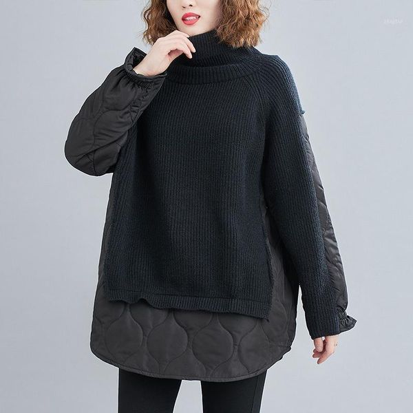 winter 2021 sweater turtleneck knit patchwork female pullovers loose big size solidc color fashion warm coat women's sweaters, White;black 
winter 2021 sweater turtleneck knit patchwork female pullovers loose big size solidc color fashion warm coat women's sweaters, White;black