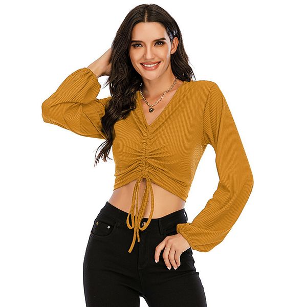 women's t-shirt new women shirts lady drawstring solid tees long sleeve t v neck slim female autumn for woman, White
women's t-shirt new women shirts lady drawstring solid tees long sleeve t v neck slim female autumn for woman, White