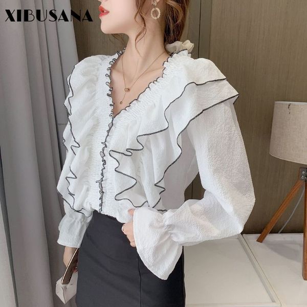 elegant blouses women ruffle chiffon shirts spring autumn long sleeve female casual pullover v-neck blusas 210423, White
elegant blouses women ruffle chiffon shirts spring autumn long sleeve female casual pullover v-neck blusas 210423, White