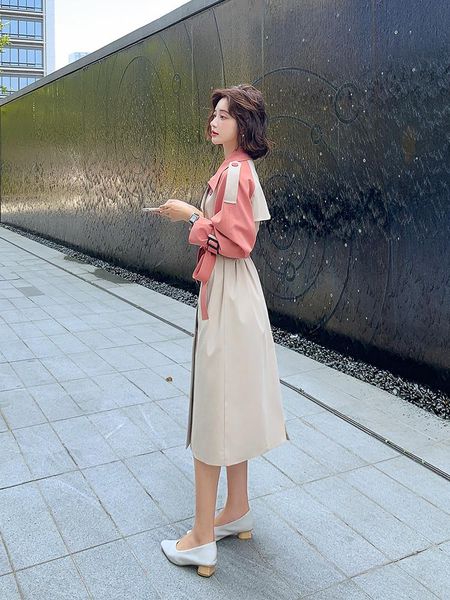 women's trench coats splicing windbreaker middle long 2021 spring style temperament and autumn small boutique design coat, Tan;black
women's trench coats splicing windbreaker middle long 2021 spring style temperament and autumn small boutique design coat, Tan;black