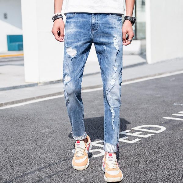 spring summer men's jeans brand fashion elastic cotton stretch pants loose fit high street hole straight, Blue
spring summer men's jeans brand fashion elastic cotton stretch pants loose fit high street hole straight, Blue