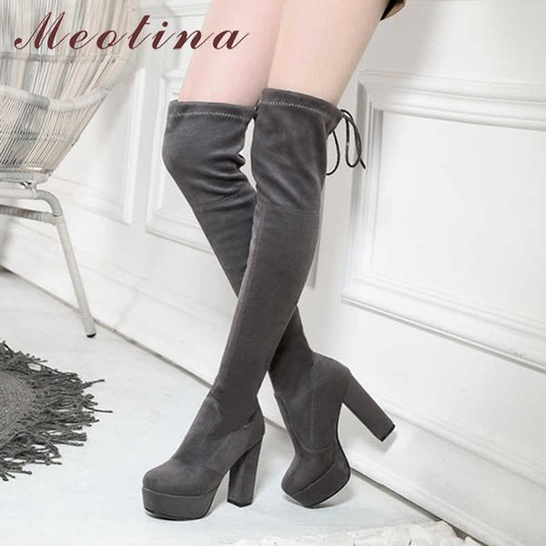 meotina woman super high heel over the knee boots platform block heels long boots slim stretch shoes ladies thigh high boots 43 210608, Black 
meotina woman super high heel over the knee boots platform block heels long boots slim stretch shoes ladies thigh high boots 43 210608, Black