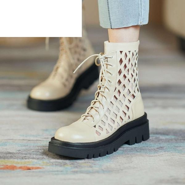 early spring arrival big size genuine leather round toe high heels hollow cross-tied cozy ankle boots l8f3, Black
early spring arrival big size genuine leather round toe high heels hollow cross-tied cozy ankle boots l8f3, Black