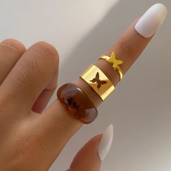 vintage acrylic metal ring set for women colorful metal butterfly transparent acrylic joint ring fashion trend jewelry gift, Silver
vintage acrylic metal ring set for women colorful metal butterfly transparent acrylic joint ring fashion trend jewelry gift, Silver