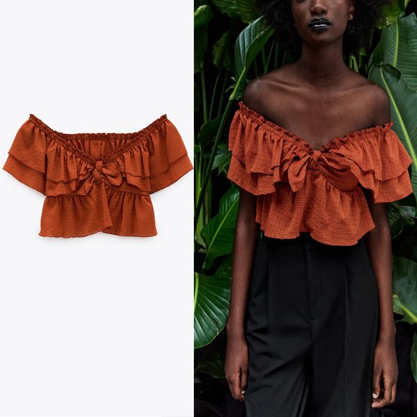 blouses za plaid cropped ruffle women short sleeve off shoulder summer blouse woman chic elastic bow pleat shirt, White
blouses za plaid cropped ruffle women short sleeve off shoulder summer blouse woman chic elastic bow pleat shirt, White