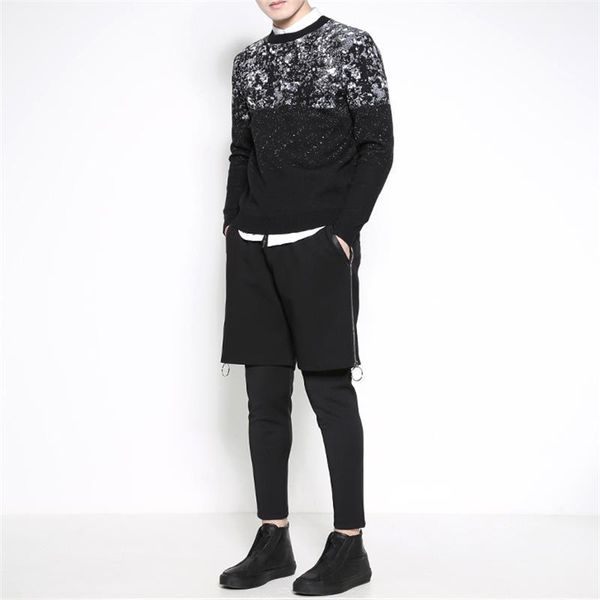 men's pants classic dark personality fake two leggings, hip hop casual oversized spliced, Black
men's pants classic dark personality fake two leggings, hip hop casual oversized spliced, Black