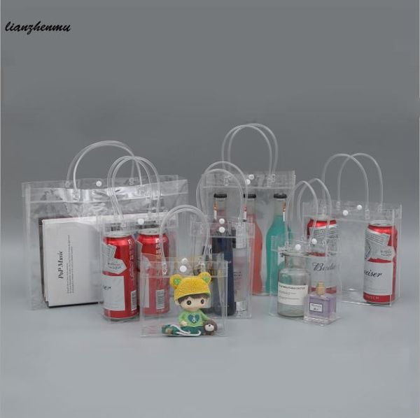 gift wrap 10pcs pvc plastic bags with handles wine packaging clear handbag party favors bag fashion pp button
gift wrap 10pcs pvc plastic bags with handles wine packaging clear handbag party favors bag fashion pp button