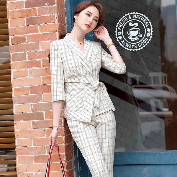 pant pink apricot grey women chess half sleeve blazer and suit pants with bow fashion spring formal summer business work two pieces together, White
pant pink apricot grey women chess half sleeve blazer and suit pants with bow fashion spring formal summer business work two pieces together, White