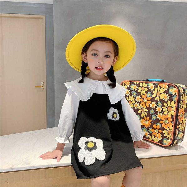 girls spring cute clothes set turndown collar blouse and embroidery sling dress 2pcs suit kids fashion 210615, White
girls spring cute clothes set turndown collar blouse and embroidery sling dress 2pcs suit kids fashion 210615, White