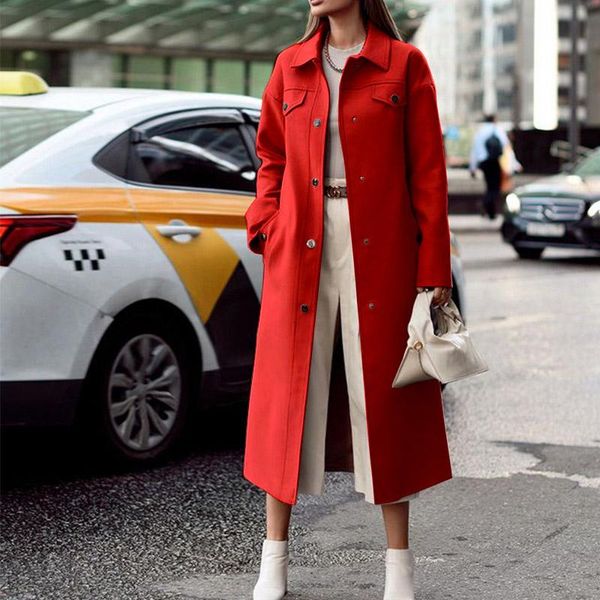 women's wool & blends casual vintage pocket wide-waisted women long coat elegant lapel sleeve jacket cardigan fashion simple solid lady, Black
women's wool & blends casual vintage pocket wide-waisted women long coat elegant lapel sleeve jacket cardigan fashion simple solid lady, Black